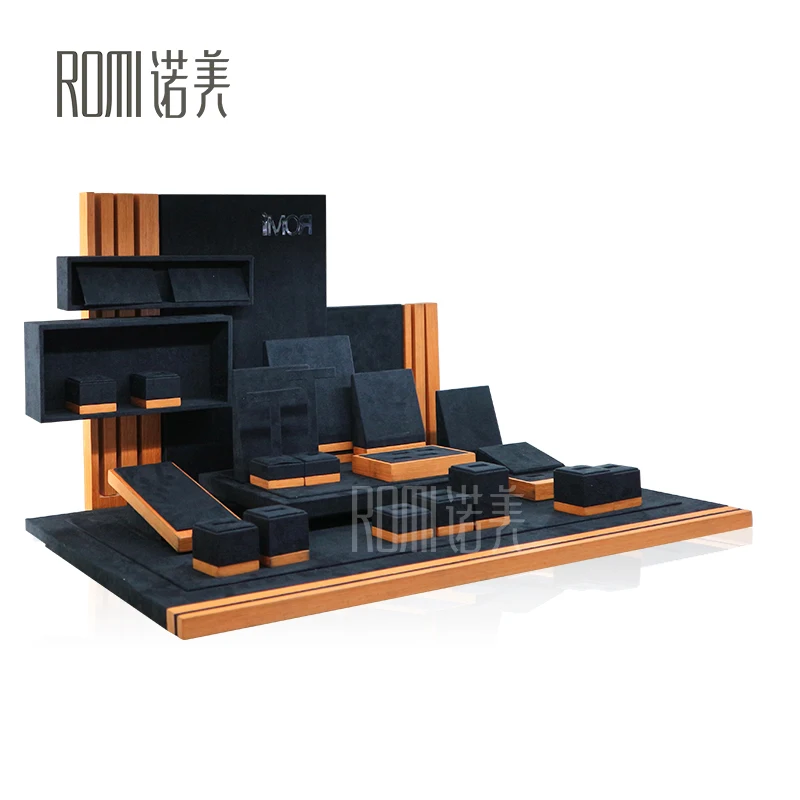 High End Black Suede showcase jewellery stand packaging  card Jewelry  Display Sets for store cabinet