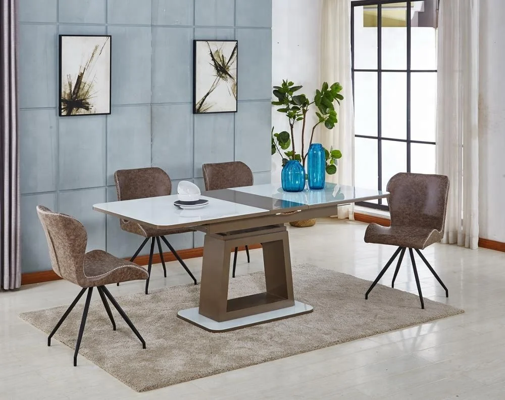 Modern Large Extendable Adjustable Tempered Glass Top Dinning Table Wooden Kitchen Dining Room Table With Glass Top Designs