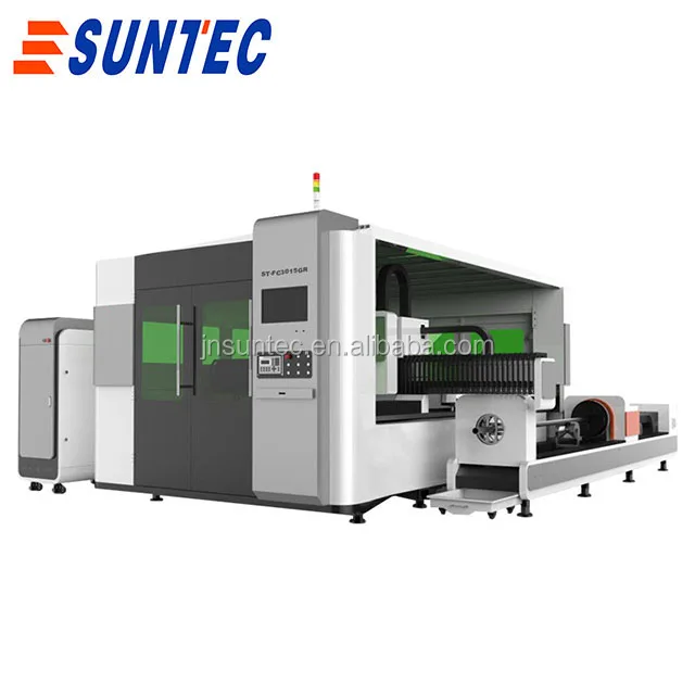 automatic feeder dual table 3000w IPG fiber laser cutting machine for metal sheet and rotary pipe tube with whole cover