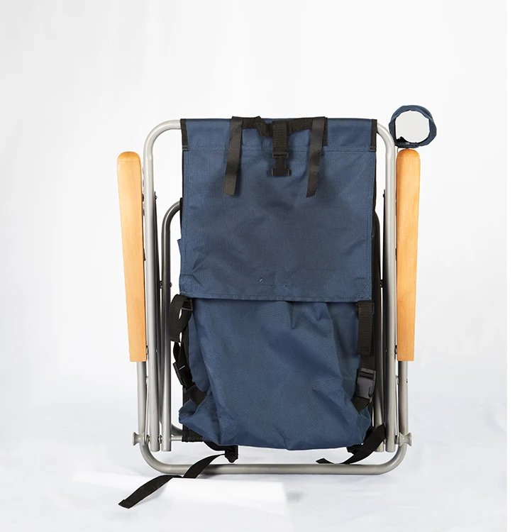 outdoor Portable wooden arm camping  folding high back beach chair with storage pouch
