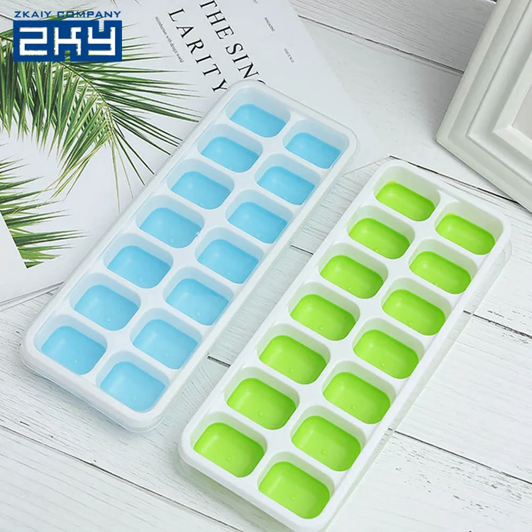 Stackable Durable 14 Cavities Food Freezer Storage Tray Silicon Ice Cube Mold With Lid