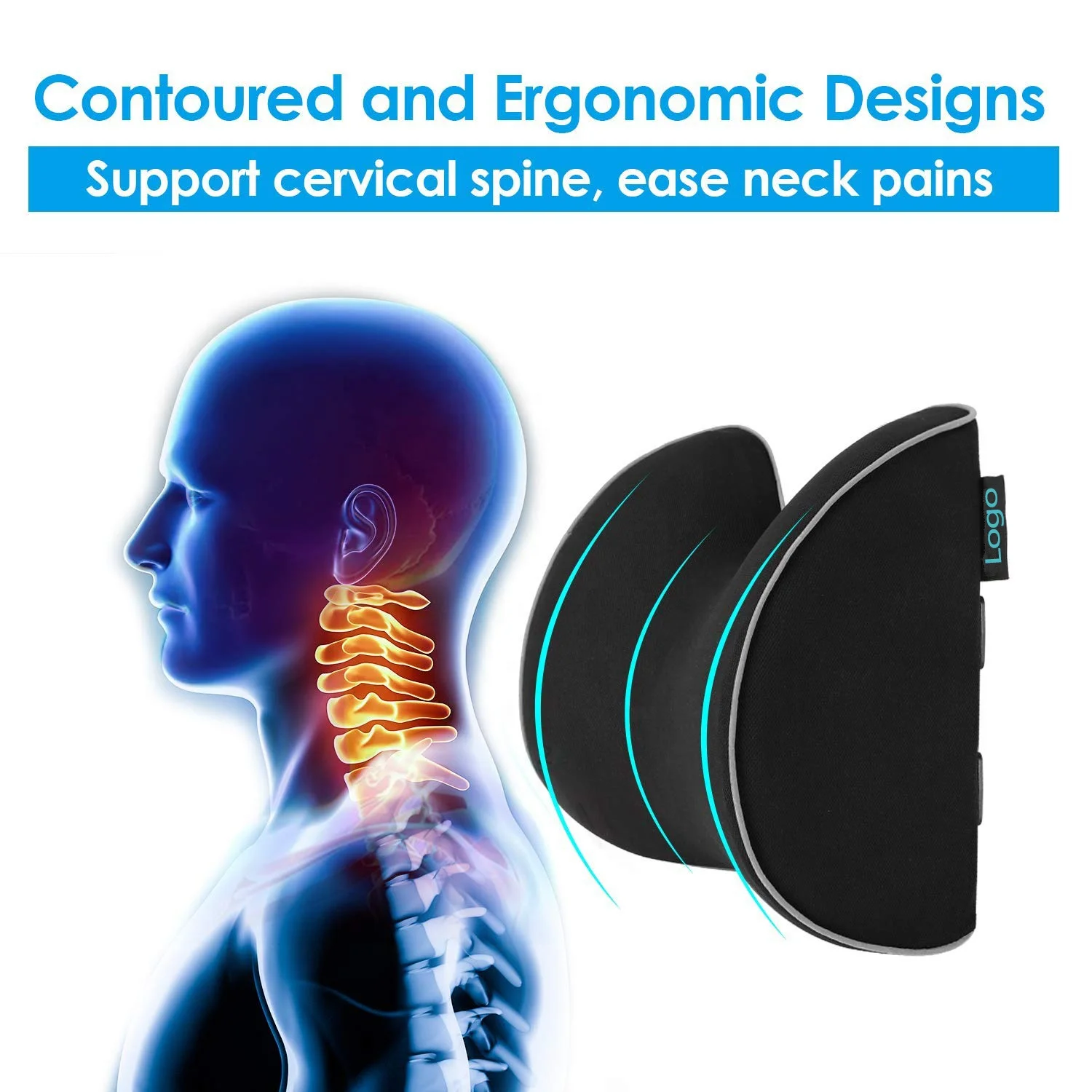 Car Headrest Cushion for Neck Pain Relief Cervical Support with 2 Adjustable Straps