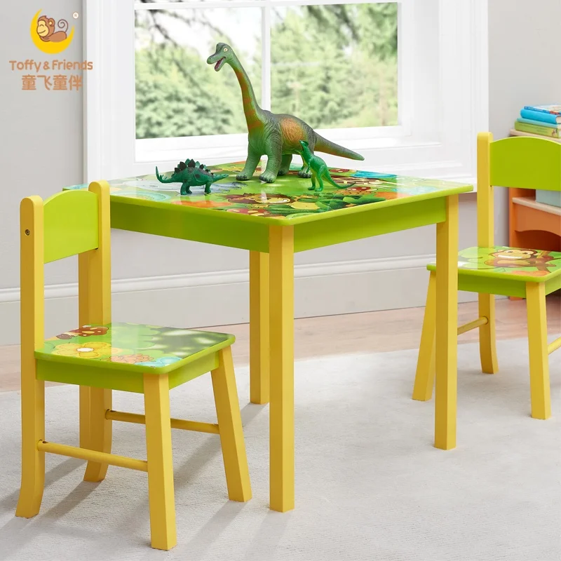 Toffy & Friends wooden kids square table two chairs set in Jungle design