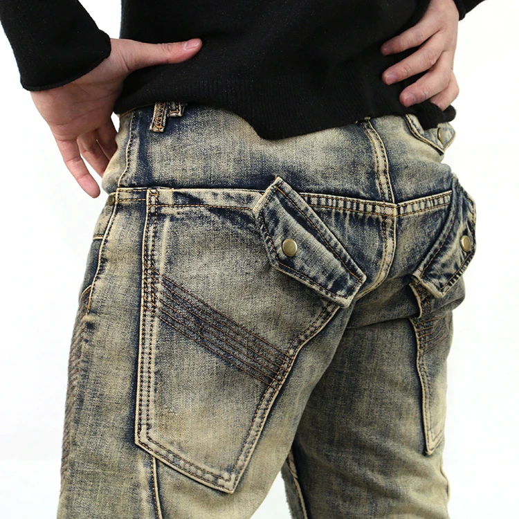 Bulk order men buttons moto biker jeans 100% cotton wholesale china