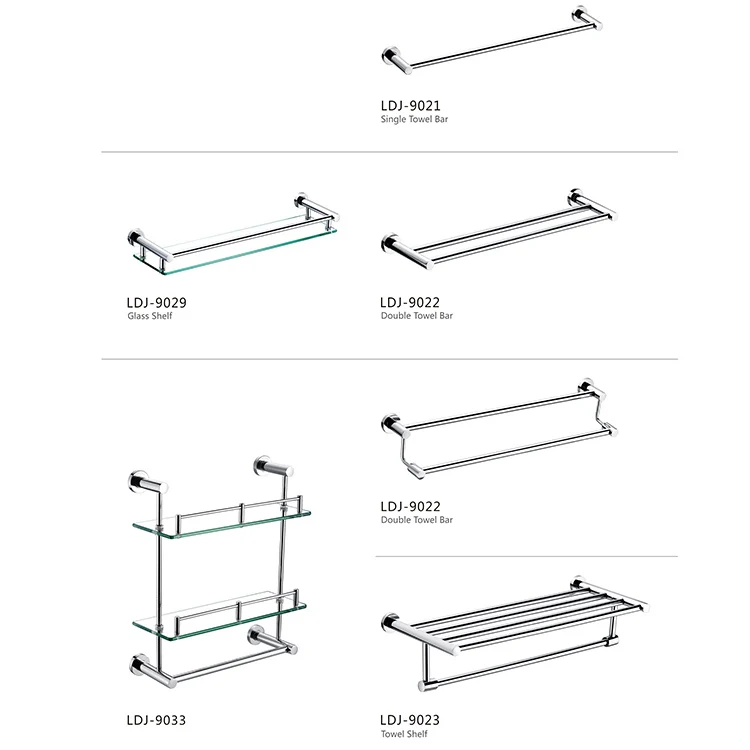 Wall-mounted bathroom rack hotel home stainless steel bathroom accessories set single glass shelf