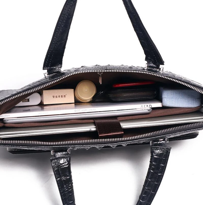 Dreamtop DTG537 hot sale cheap real leather briefcase laptop bag black crocodile grain leather office bag for men leather
