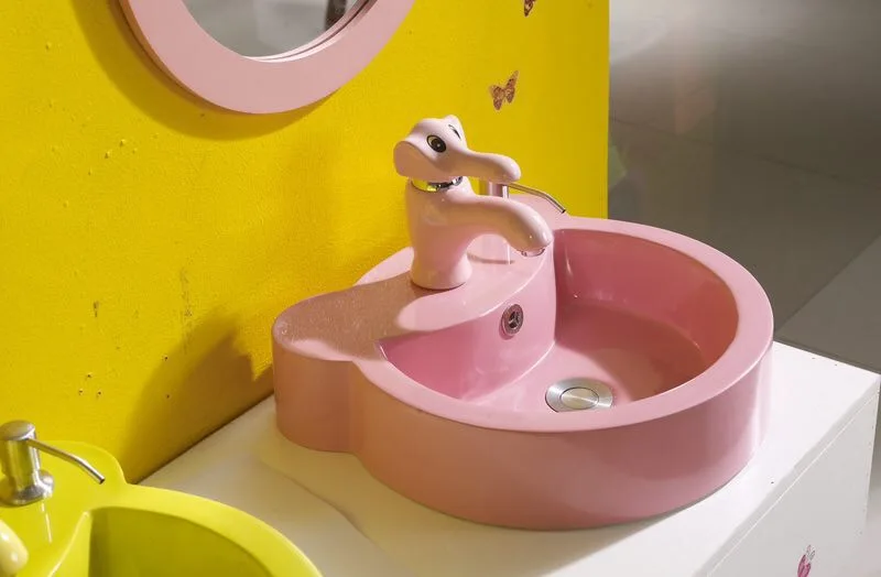 specially designed bright color child size bathroom artificial stone basin with mirror