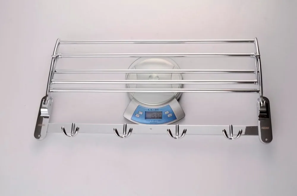 
hotel style wall with stainless steel vertical folding towel rack with clothes hook 