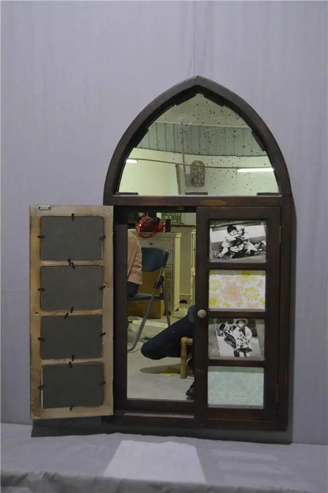 European Arched Window Shape Large Custom Antique wall decorative wood framed mirrors decoration