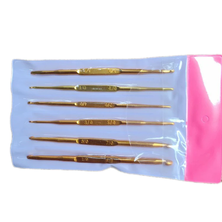 6Pcs/pvc bag Size 2.0-7.0mm Golden Aluminum Knitting Needle Double End Crochet Hook