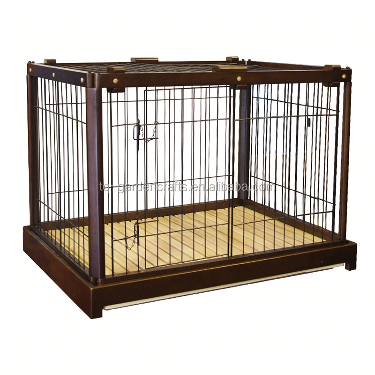 Nut-brown Rubber Wood Dog Kennel Iron Fence Pet Cage