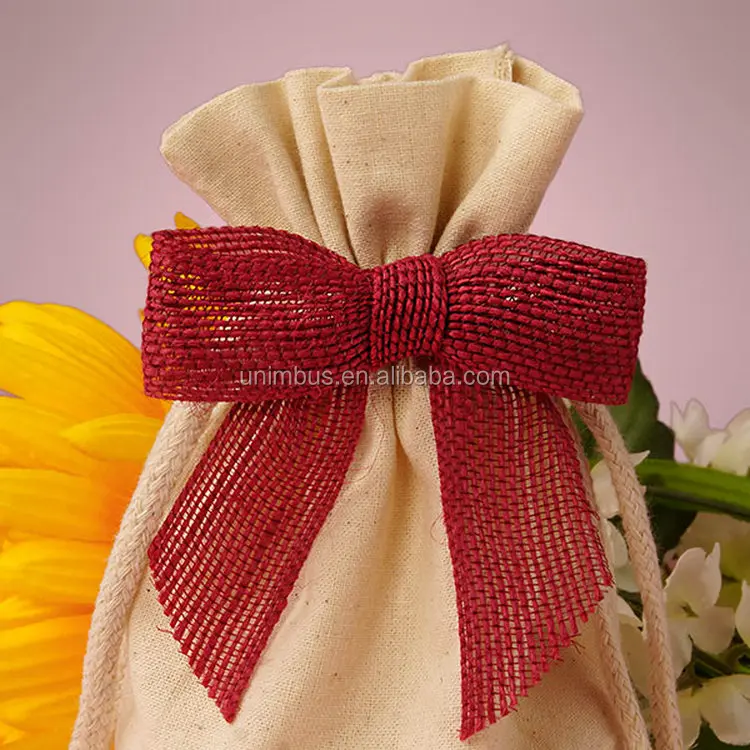 Jute Ribbon Bows Pre-tied Nature Burlap Jute Bow with Wire Twist Tie Christmas Customized Size Accept Customized Logo Natural