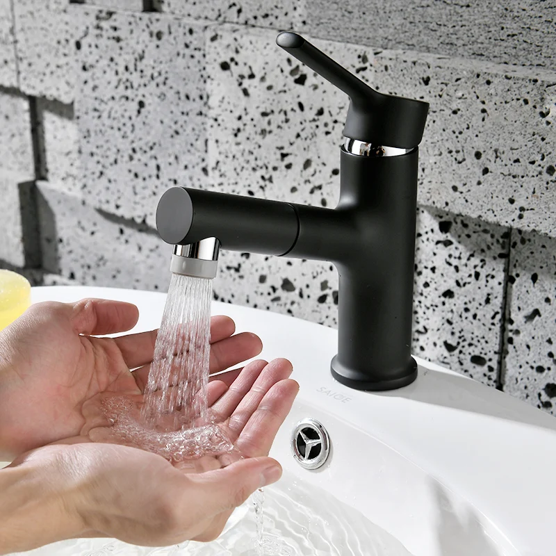 FLG Newest sanitary ware Basin Mixer zwarte kraan pull out Bathroom basin faucet with Two kinds of water outlet function