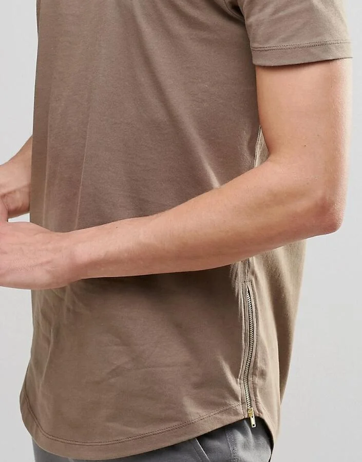 Mens Clothing Slim Fit Curve Bottom Curved Hem T-shirt Men Shirts Short Sleeve Homme Basic Pima Cotton T-shirts Longline T Shirt