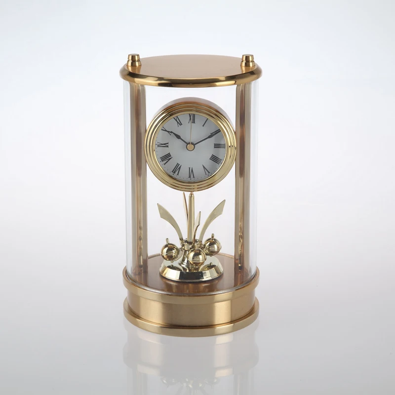 Aluminum table clock with rotating pendulum