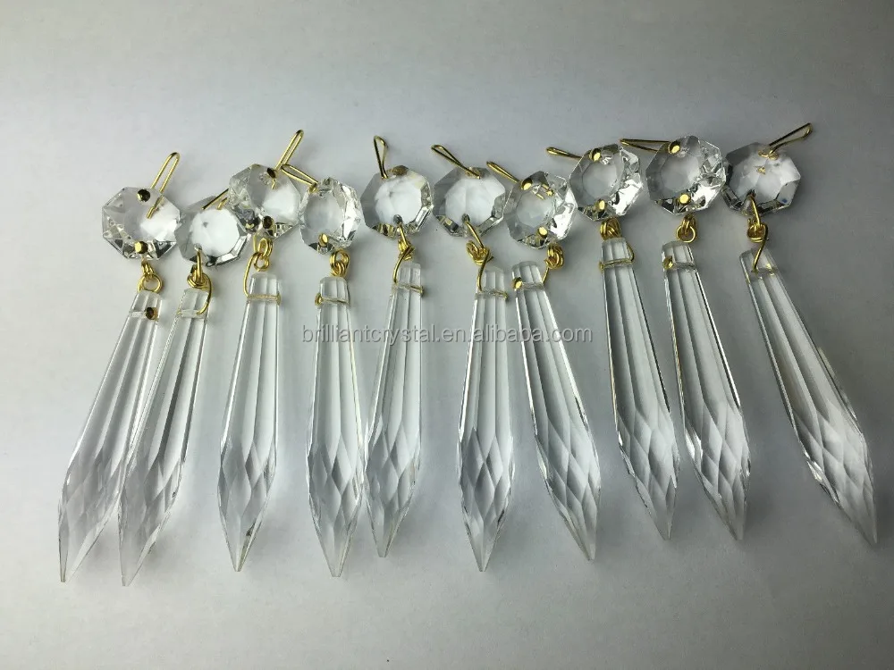 Antique Clear Crystal Prisms icicle Drop 2.5' Glass Chandelier Lamp Part Pendant Golden Set