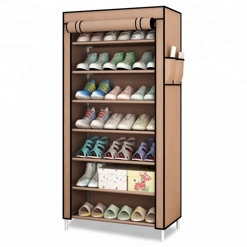 
8 layer non-woven metal foldable shoe rack 