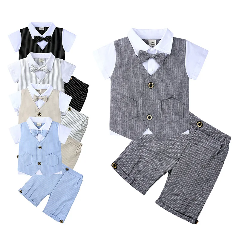 
Summer Cotton Baby Boy Clothing Sets Formal Toddler Boys Birthday Party Clothes Suit Gentleman Top + Shorts Children Cloth Sets 