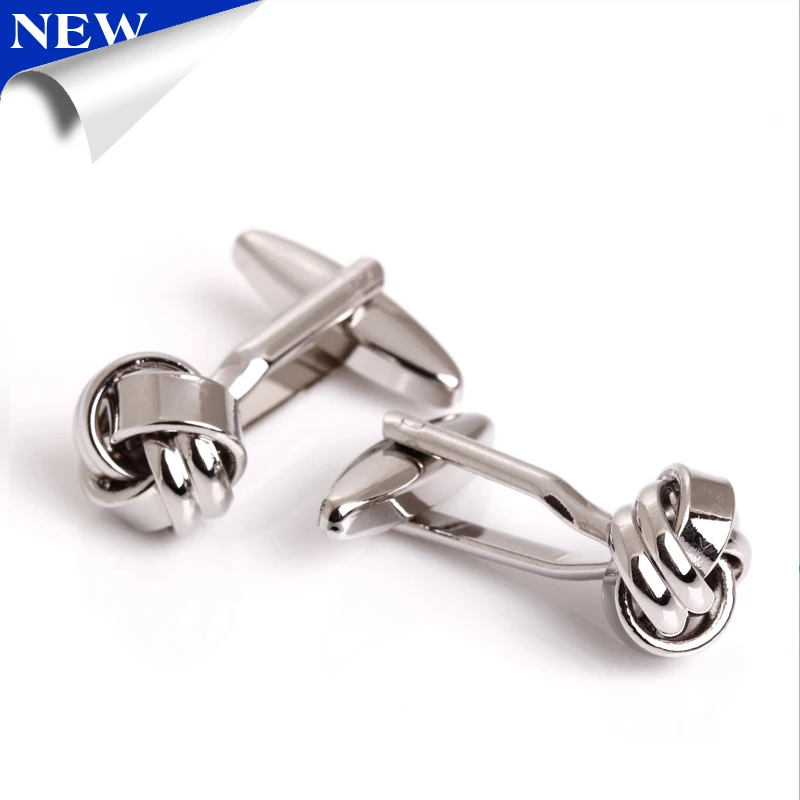 Серебристые, черные запонки с узлом, мужская рубашка, медная Новинка, закрученные Дизайнерские пуговицы для манжет, ювелирные изделия для свадьбы и помолвки