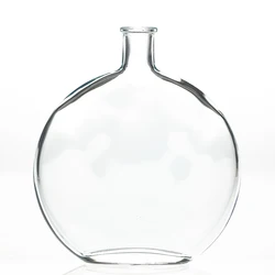 New Design 540ml 18oz Flat Round Clear Pink Aroma Diffuser Bottle Crystal Glass Vase with Reed Stick Flower
