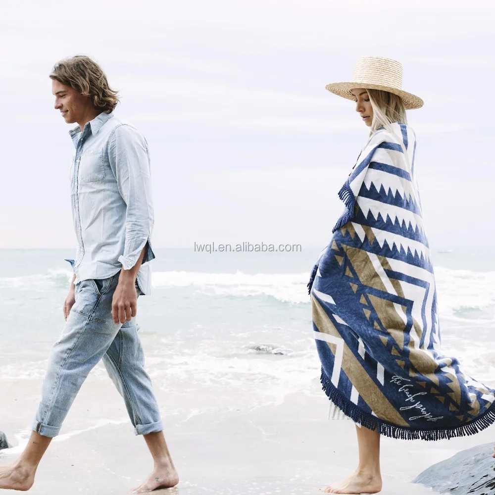 luxury beach use bath round towels with tassels custom design welcomed