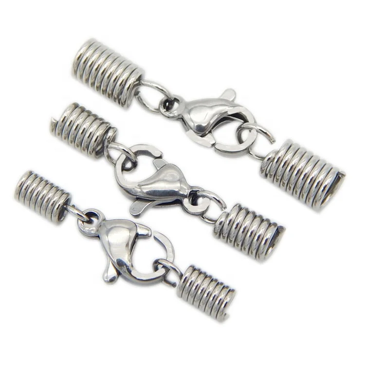 Sini Jewelry manufacture Stainless Steel Necklace Cord End Caps Spring Silver Tone Lobster Clasp with hole 2mm/2.5mm/3mm