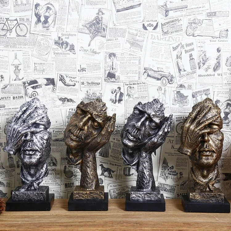 
Resin Crafts Silence is Gold People Statues Home Decor Sculptures Creative Decoration Thinker Abstract Art 