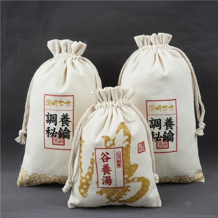 
Low MOQ Add Logo Printed drawstring bag, Natural Cloth Custom Drawstring Bag 