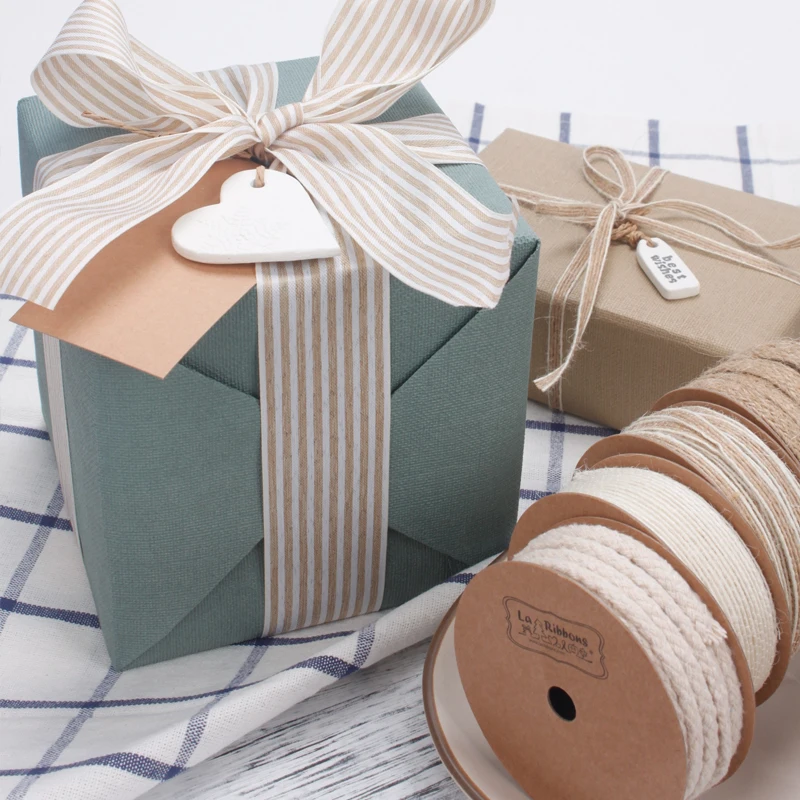 
High Quality Stripe Cotton Burlap Ribbon Roll Hemp Natural Jute Ribbon 
