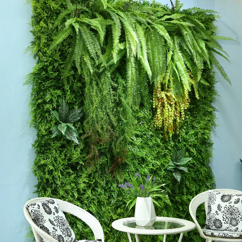 New Design Customized Decoration Wall Hanging Faux Leaves Panel Artificial Vertical Green Plant Wall for Gym Store Office