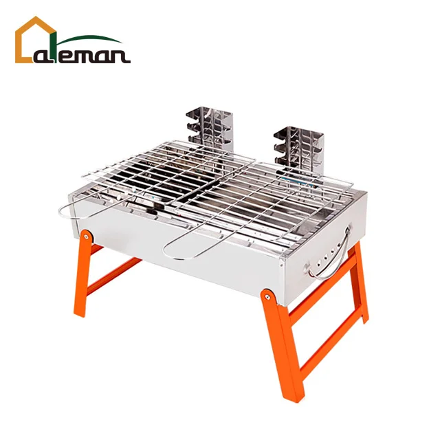 NEW Stainless Steel Folding Leg and Adjustable Height Table Top Charcoal Hibachi Barbecue Grill w/Non-stick Grill Pan 2 Way Use