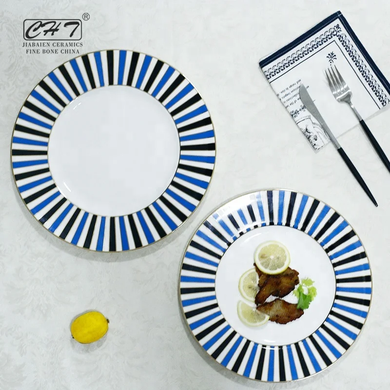 Import china blue and white dinner ware set christmas cheap ceramic plates for hotel