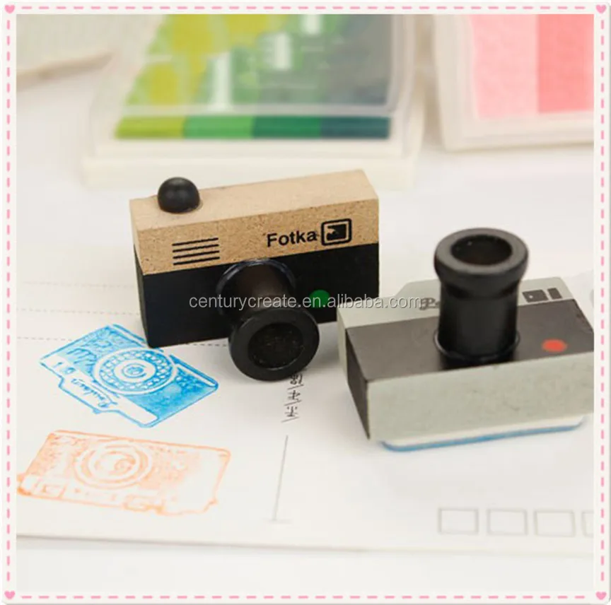 Cute DIY Decor Crafts Wooden Retro Mini Camera Rubber Stamp Seal