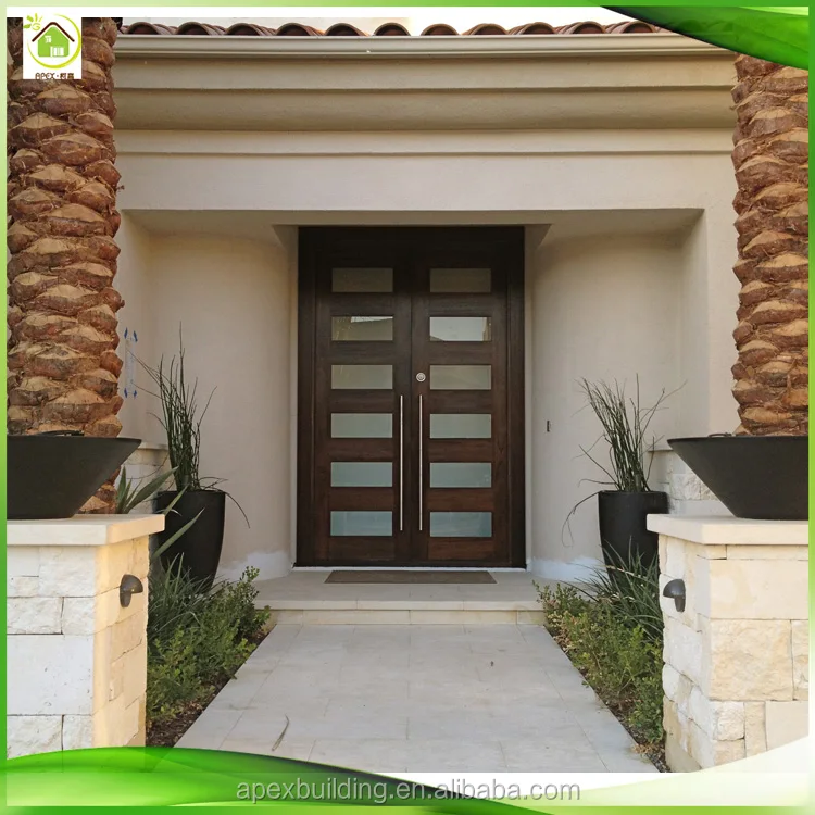 Teak raw wood main door design entrance doors with iron grill