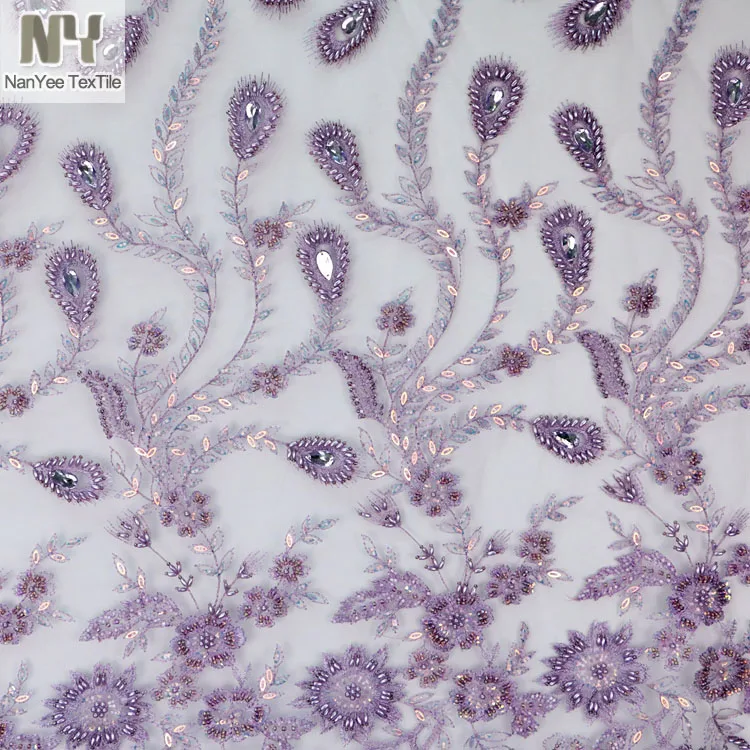 Nanyee Textile Sequin Beads Hand Embroidery On Net Fabric