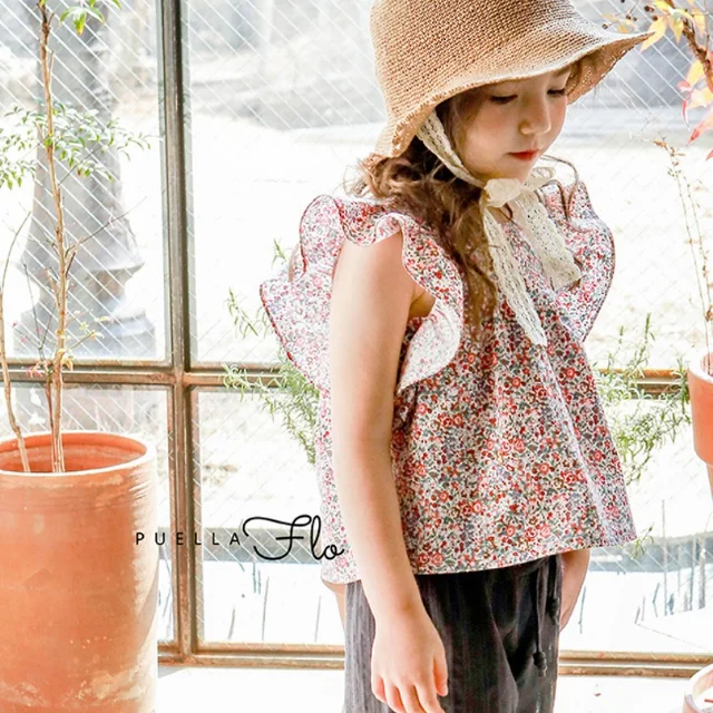 KS0687 Korean style girls puff sleeve flower t shirt