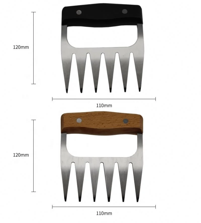 
Meat Shredding Claws Stainless Steel Metal Pulled Pork Bear Barbecue Claws With Wooden Handle 