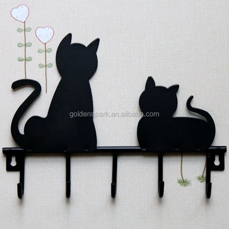 Clothes Coat hat key hanging hook Metal Iron Wall Door Rustic Hanger Black cat