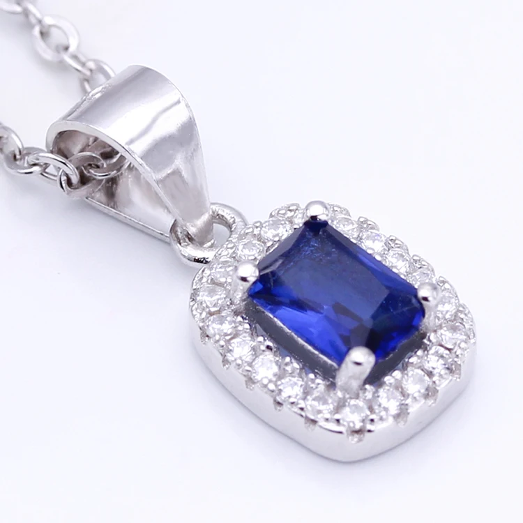 POLIVA Cheap White Gold Plated Blue Sapphire Birthstone Cubic Zircon Prong Set Jewelry Charms Pendants