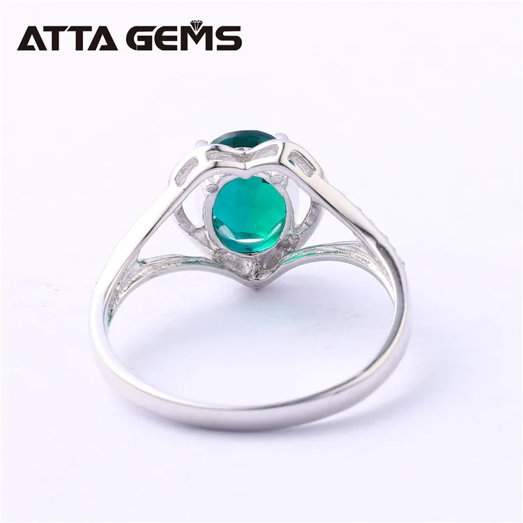 Synthetic Russian Heart Shape Oval Cut Emerald Nano 925 Silver Plated Platinum Ring for Valentines Gift