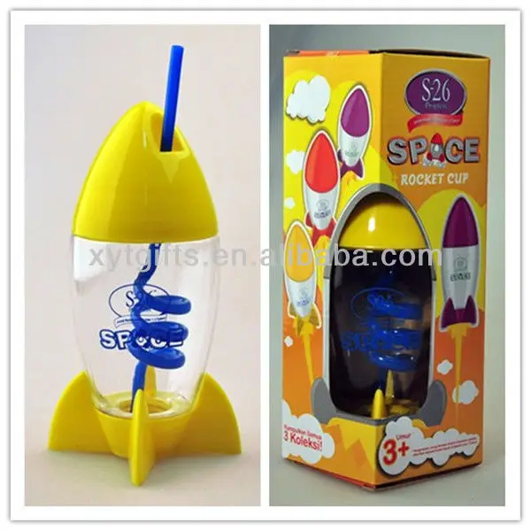 
300ml Rocket Water cup Shaped with Spiral Straw 