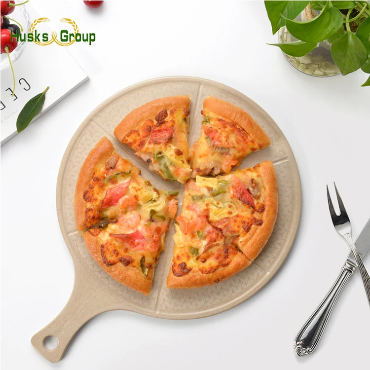 Premium Rice Husks Fibre Round Pizza Peel Cutting Board Serving Tray