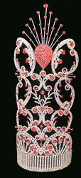 20 inches AB stones Big Pageant Red Rhinestone Beauty Crown Crystal Tall Tiara