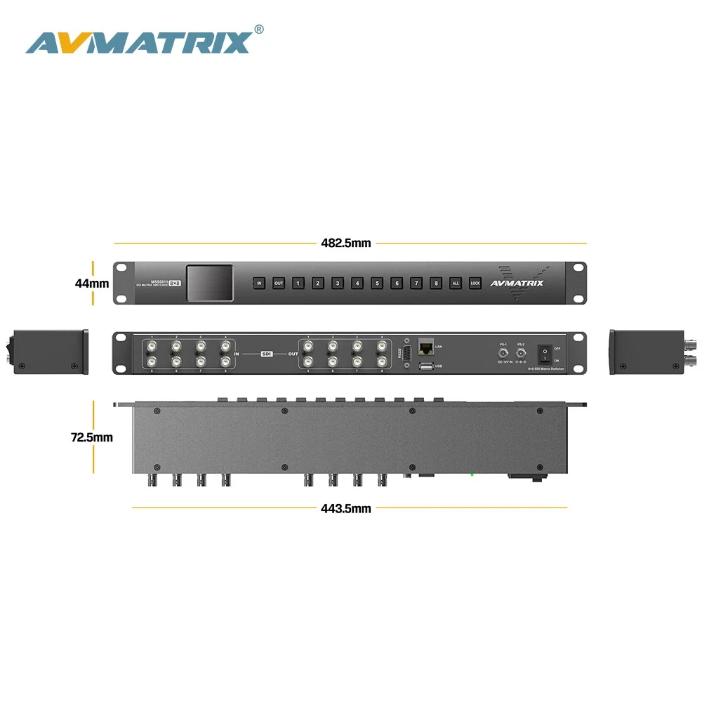 MSS0811 AVMATRIX 8x8 SDI video matrix switcher ASI switcher distribution