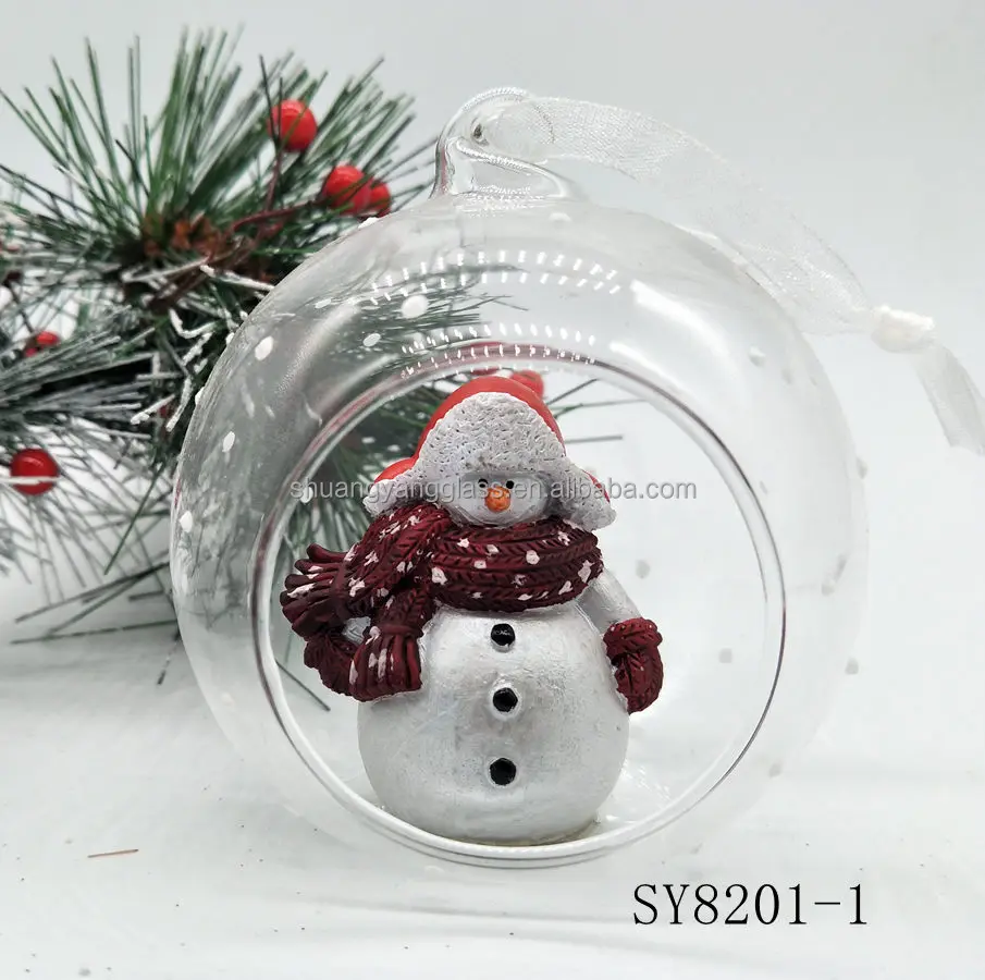 Hotsell hanging 8cm transparent glass open ball with snowman,gingerbread Man and Father Christmas  inside Christmas decorations