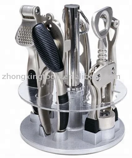 kitchen gadget with wine opener,nutcracker,can opener,peeler,garlic press