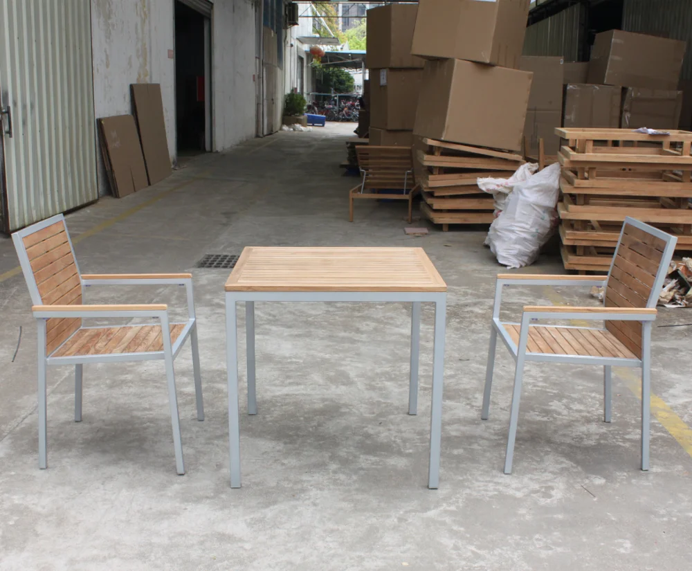 aluminum frame burma teak wood table and chair
