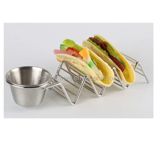 Stainless Steel Pizza Pancakes Rack Holder Food Organiser Matching Sauce cup