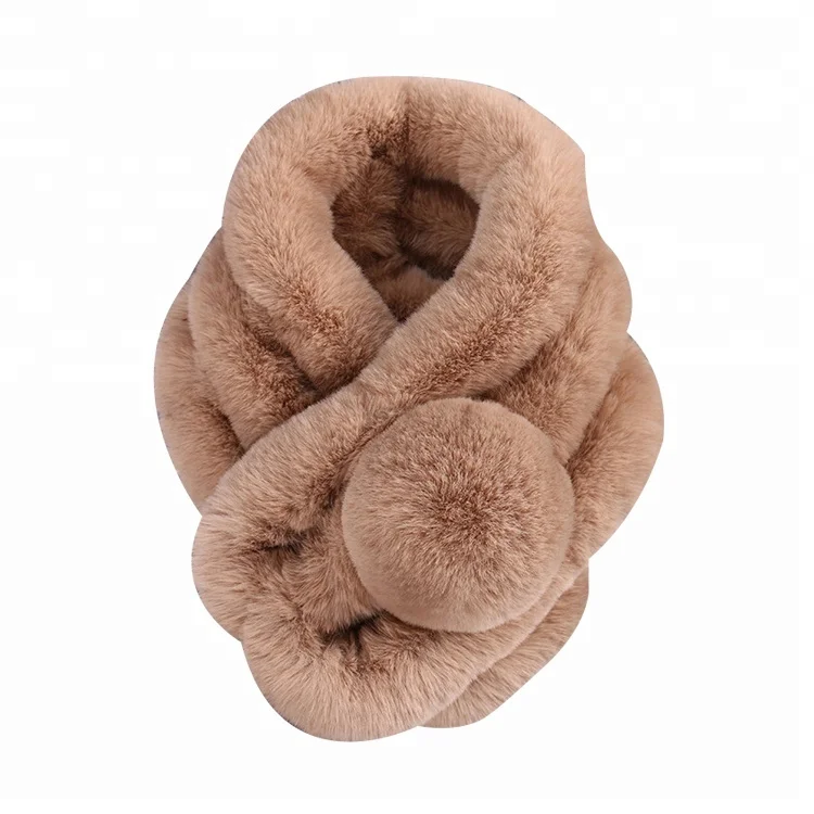 
Hot sale winter warm mixed color with hair ball pom pom scarf women loop fashion three tubes faux fur hair scarf neckerchief 