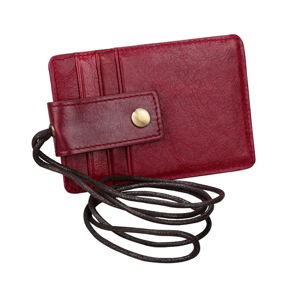 Hot Sale Luxury Genuine Leather Name Badge Holder Id Card With Lanyard